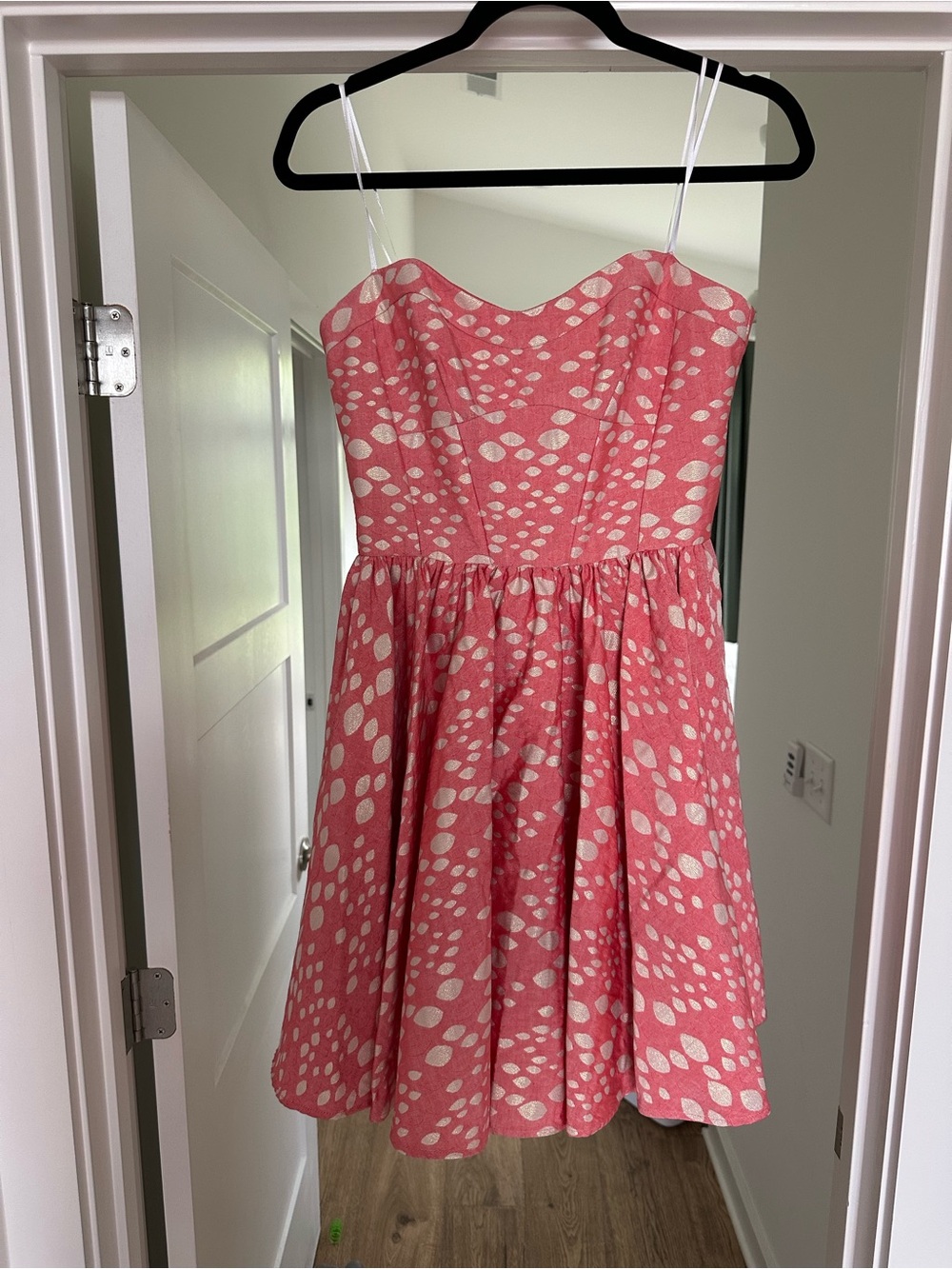 ABS Allen Schwartz Pink White Spotted Sundress with Thin Straps